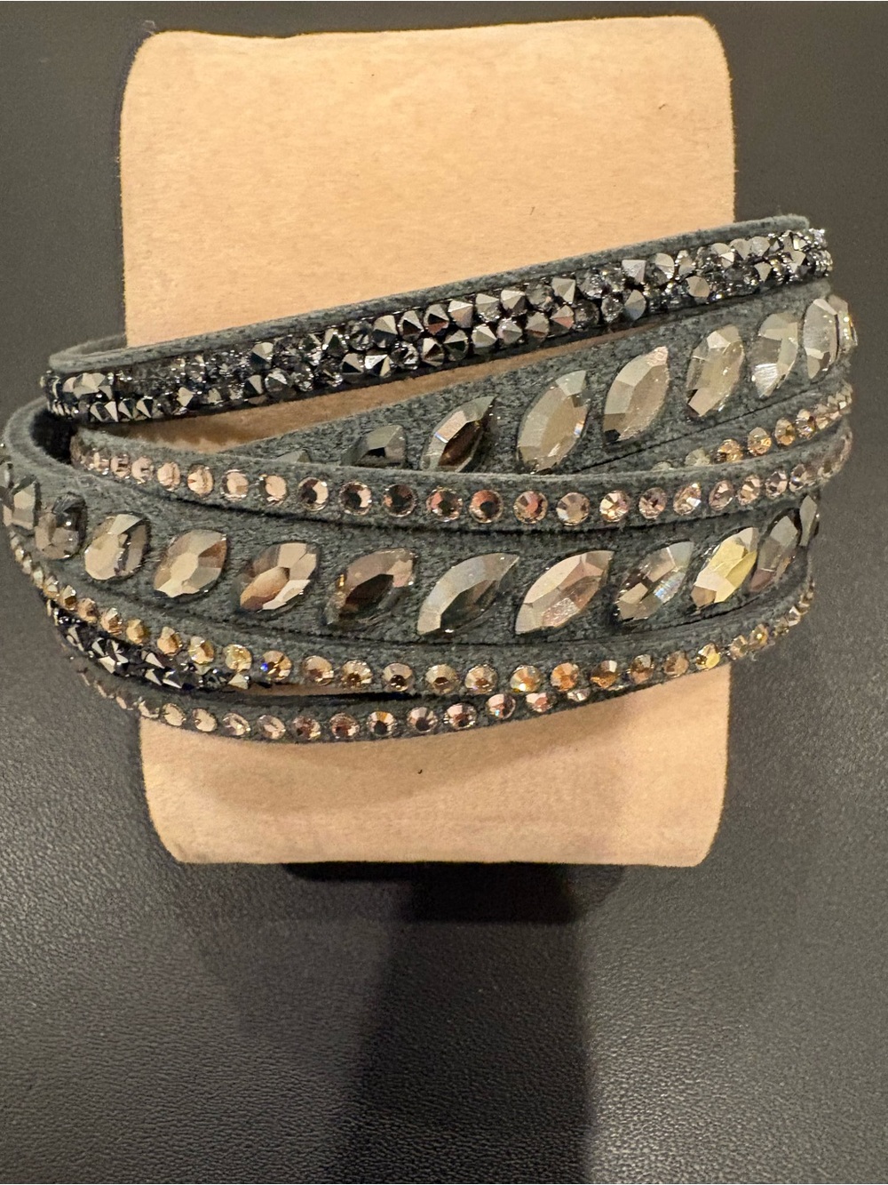 Swarovski Crystal Gray Multi-Wrap Bracelet / Sparkly Rhinestone Cuff /Adjustable